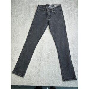 Volcom Vorta Slim Straight Jeans Womens 28 Black Denim Logo Dark Wash Casual